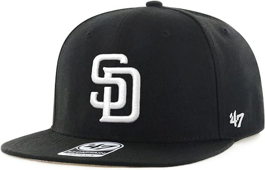 47 San Diego Padres Mens Womens No Shot Captain Adjustable Snapback Black White Logo Hat