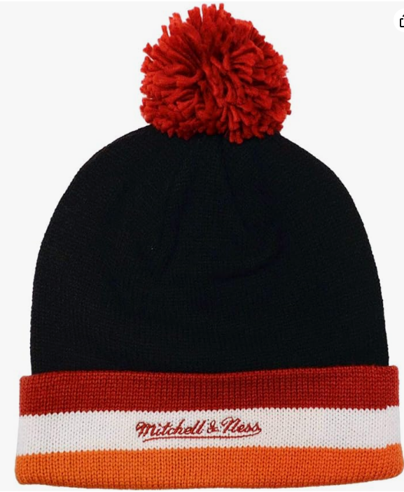 Mitchell & Ness Miami Heat Striped Cuffed Pom Beanie Knit