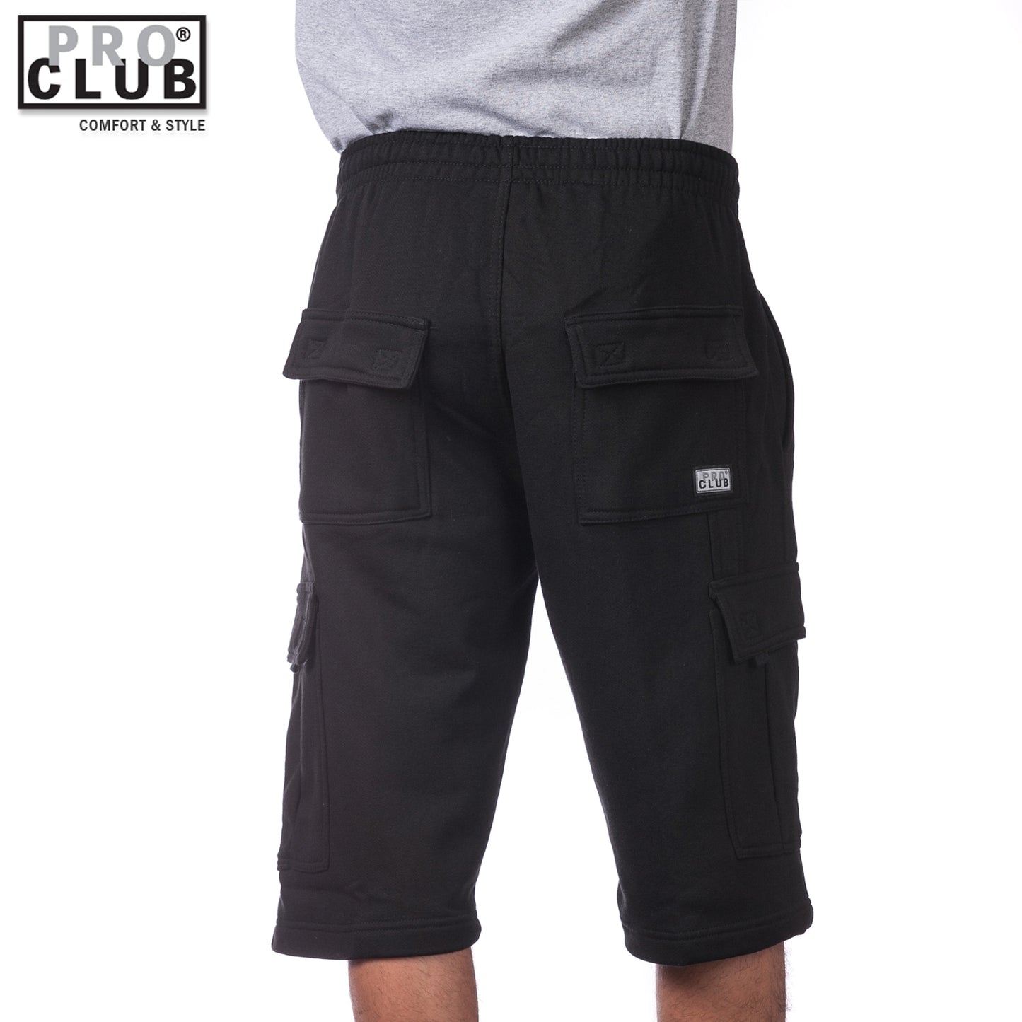 Pro Club Men's Fleece Cargo Shorts Pants Black