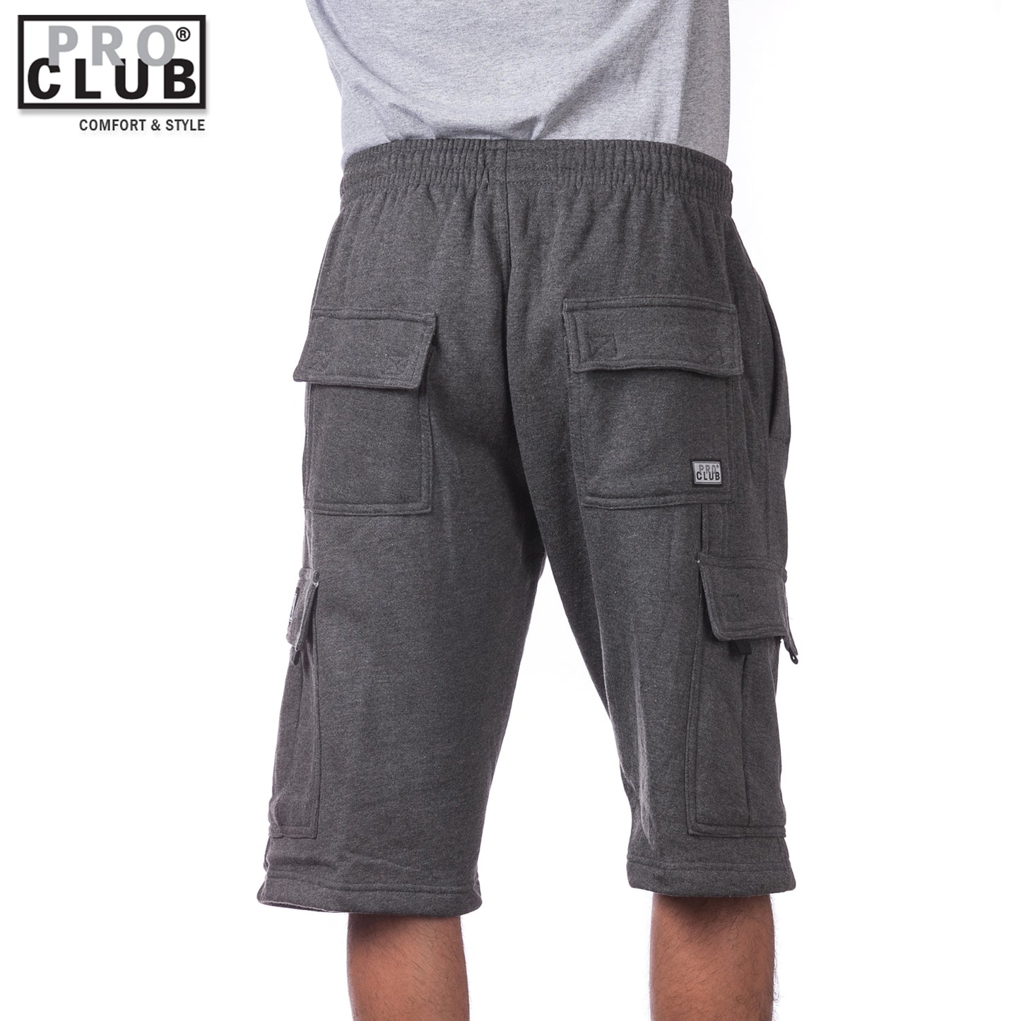 Pro Club Men's Fleece Cargo Shorts Pants Charcoal(Dark Gray)