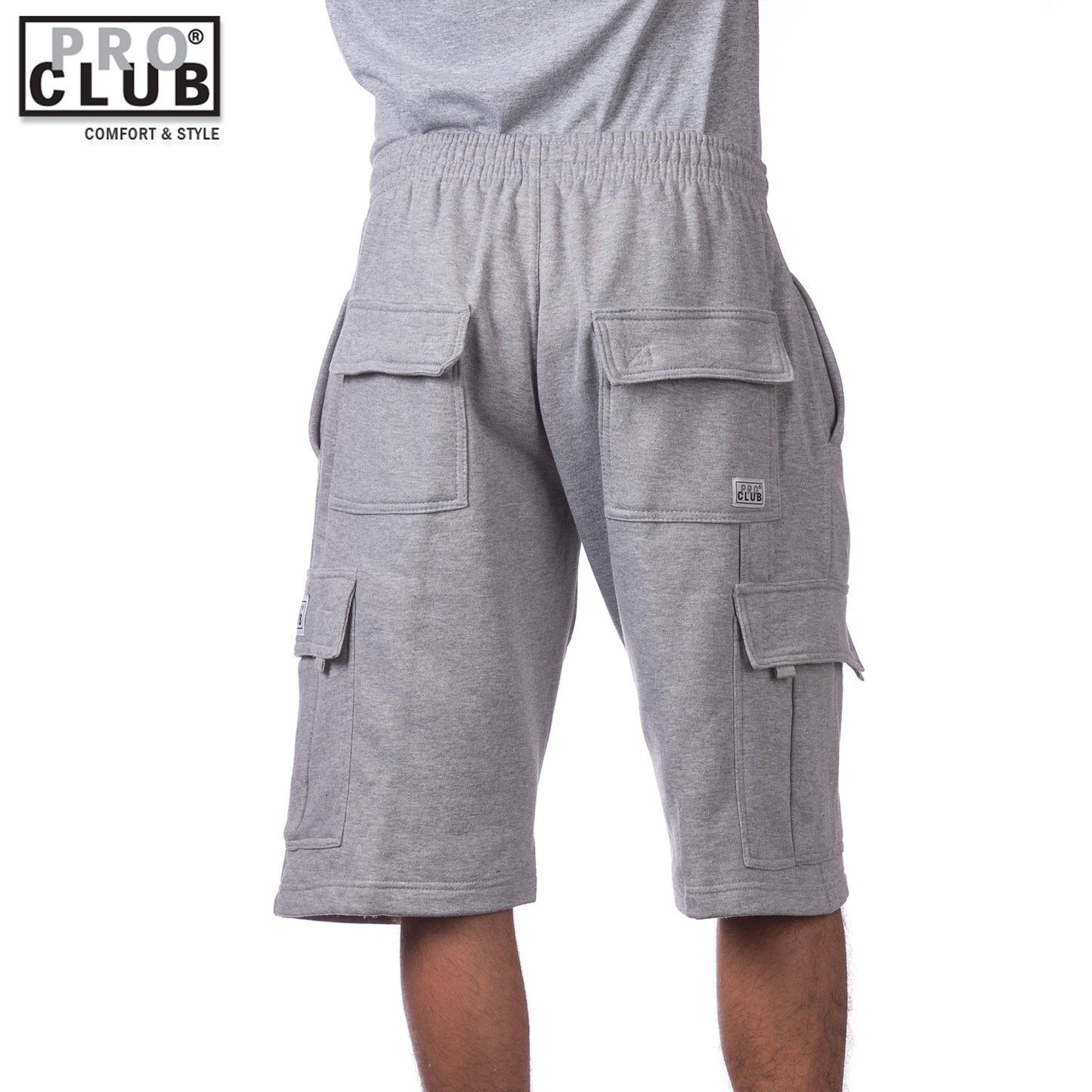 Pro Club Men's Fleece Cargo Shorts Pants Heather Gray