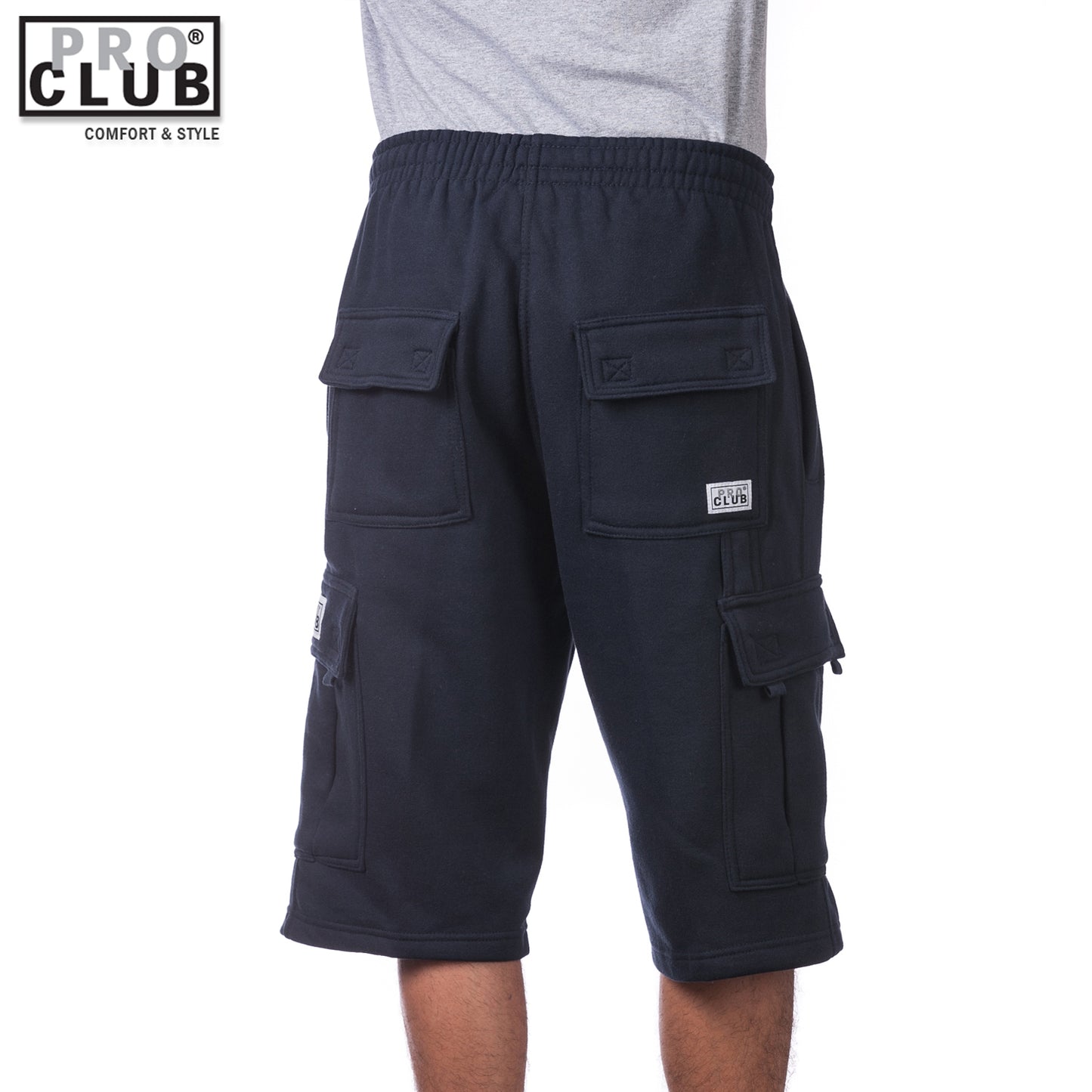 Pro Club Men's Fleece Cargo Shorts Pants Navy