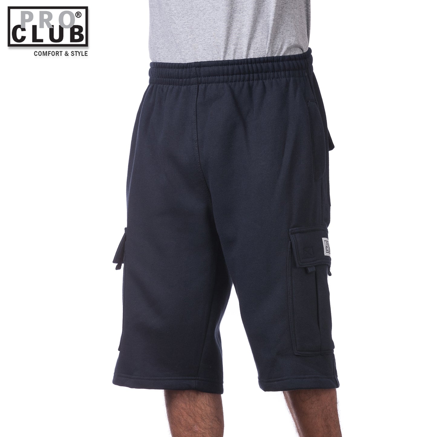 Pro Club Men's Fleece Cargo Shorts Pants Navy