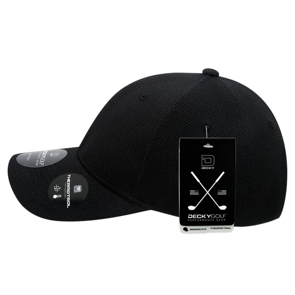 Golf Pique Pattern Adjustable Low Crown Structured Caps Black