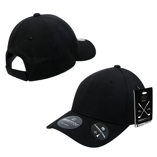 Golf Pique Pattern Adjustable Low Crown Structured Caps Black