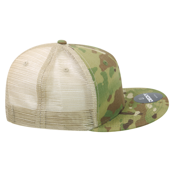 High Crown Multi Camo Trucker Snapback Cap, Camo/Khaki Adjustable Hat
