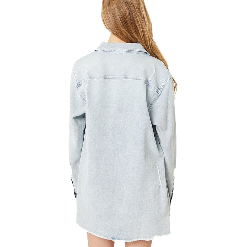Women's Washed distressed Light Denim long shirt