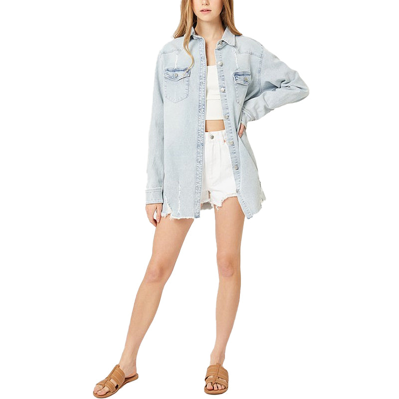 Women's Washed distressed Light Denim long shirt