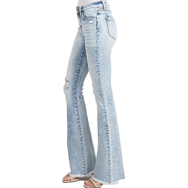 Women's Stretch Denim acid washed Ripped flare jeans