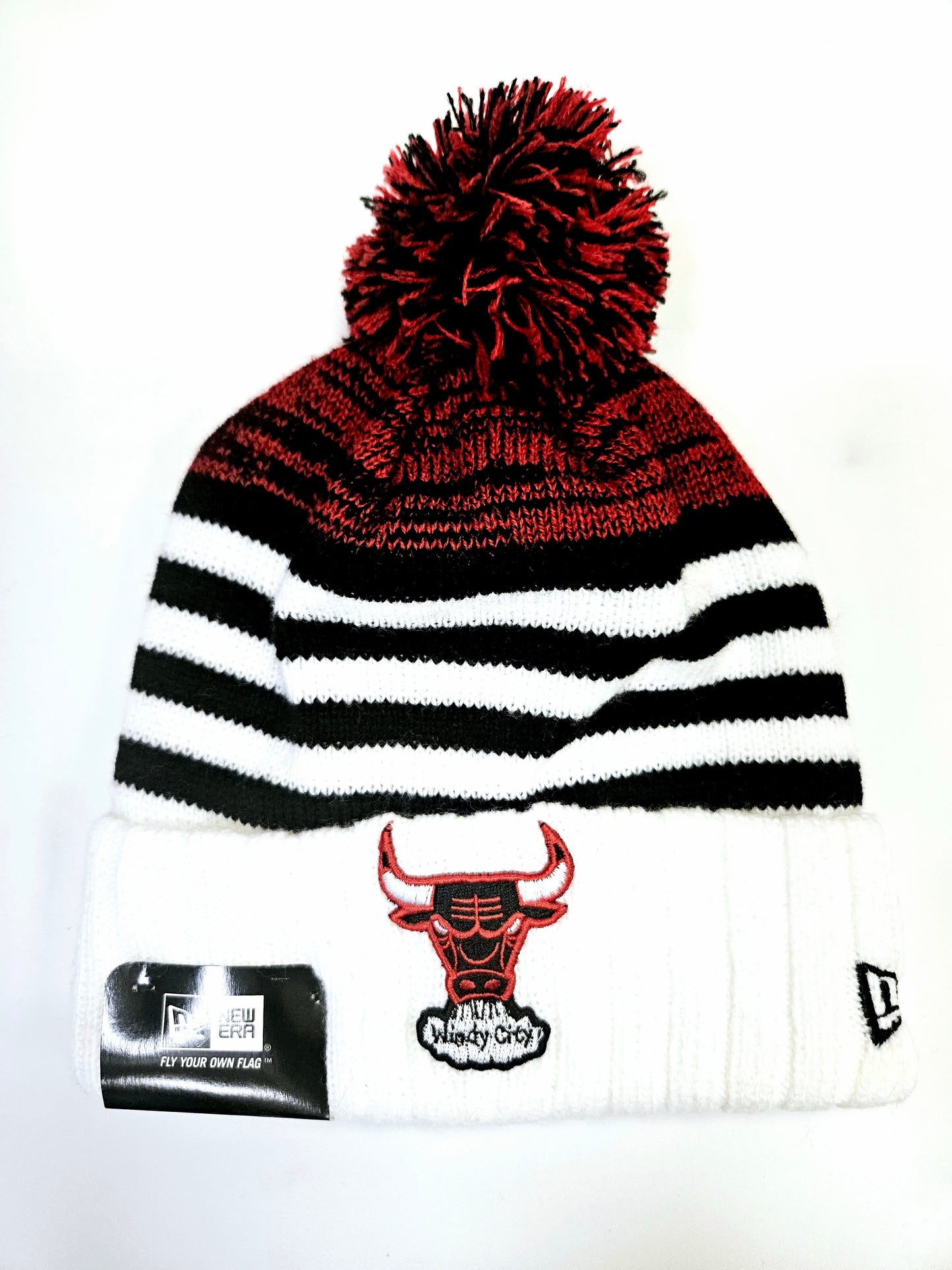 NBA Authentic Chicago Bulls Logo Team Black Cuffed Retro Knit Beanie Hat