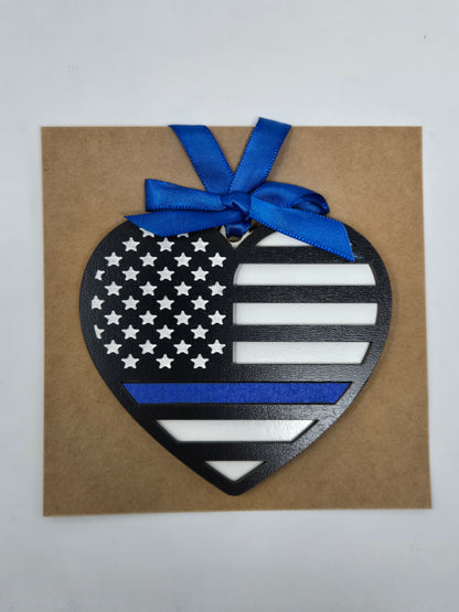 Thin Blue Line Heart Ornament - A Tribute to our US Law Enforcement - Made in USA