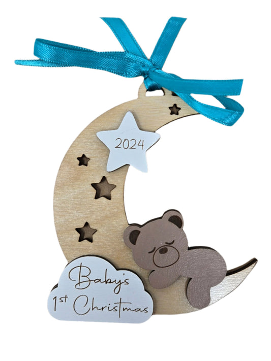 "Baby's 1st Christmas" Moon and Cloud Ornament – A Heartfelt Christmas Keepsake - Made in USA