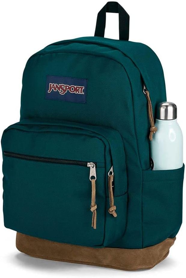JanSport Right Pack Backpack - Travel, Work, or Laptop Bookbag with Leather Bottom, Deep Juniper