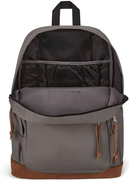 JanSport Right Pack Backpack - Travel, Work, or Laptop Bookbag with Leather Bottom, Graphite Grey