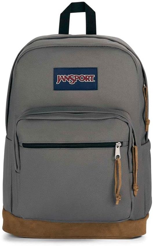 JanSport Right Pack Backpack - Travel, Work, or Laptop Bookbag with Leather Bottom, Graphite Grey