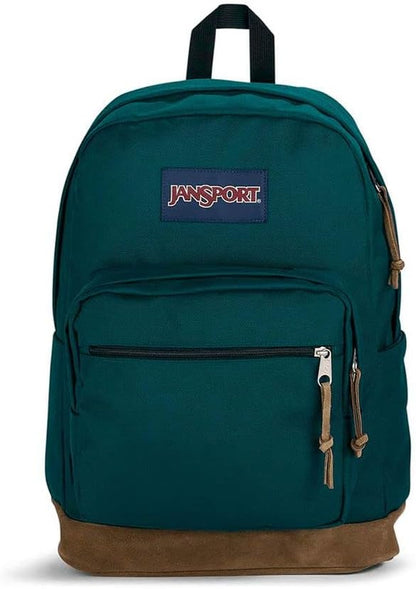 JanSport Right Pack Backpack - Travel, Work, or Laptop Bookbag with Leather Bottom, Deep Juniper