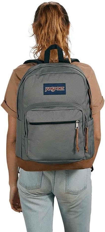 JanSport Right Pack Backpack - Travel, Work, or Laptop Bookbag with Leather Bottom, Graphite Grey