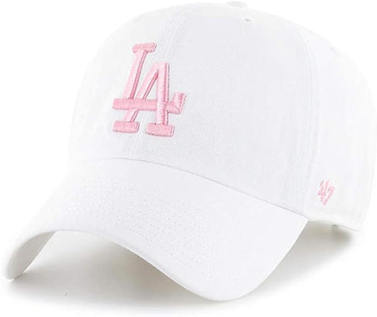 '47 Brand Los Angeles LA Dodgers Clean Up Adjustable Hat - White/Pink, Unisex, Adult - MLB Baseball Cap…