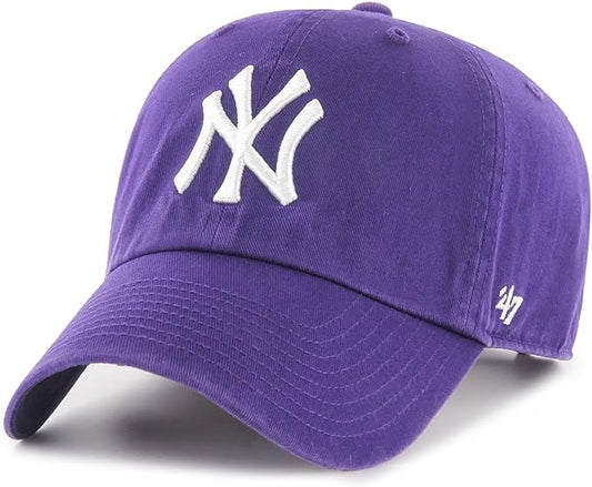 47 New York Yankees Mens Womens Clean Up Adjustable Strapback Purple Hat with White Logo…