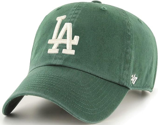 47 Los Angeles Dodgers Mens Womens Clean Up Adjustable Strapback Dark Green Hat with White Logo