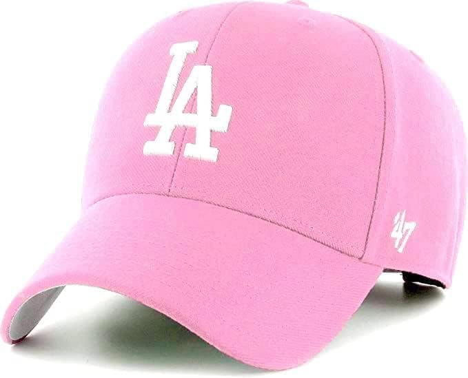 '47 Los Angeles Dodgers Hat Mens Womens MVP Adjustable Baseball Cap, Structured Fit, Pink, One Size…