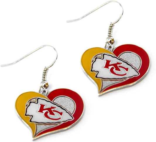 Kansas City Chiefs One Size Swirl Heart Earrings