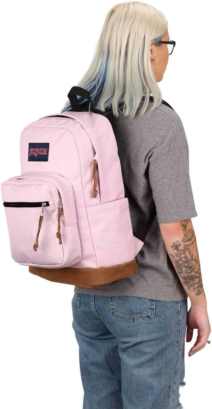 JanSport Right Pack Backpack - Durable Daypack with Padded 15" Laptop Sleeve, Spacious Main Compartment & Integrated Water Bottle Pocket - Pink Ice