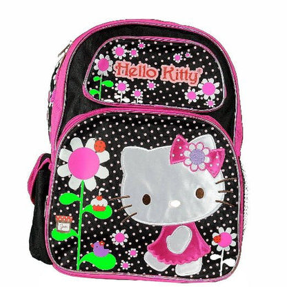 Hello Kitty Flowers Black/Pink Large Girls School Backpack 16"