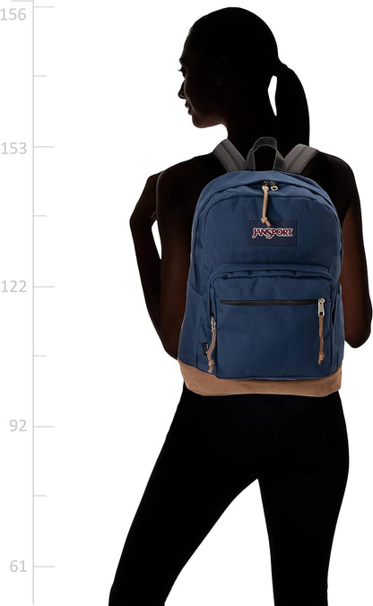 JanSport Right Pack Backpack - Travel, Work, or Laptop Bookbag with Leather Bottom, Navy