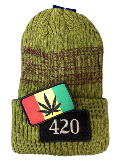 Cannabis Leaf Patch Knit Beanie