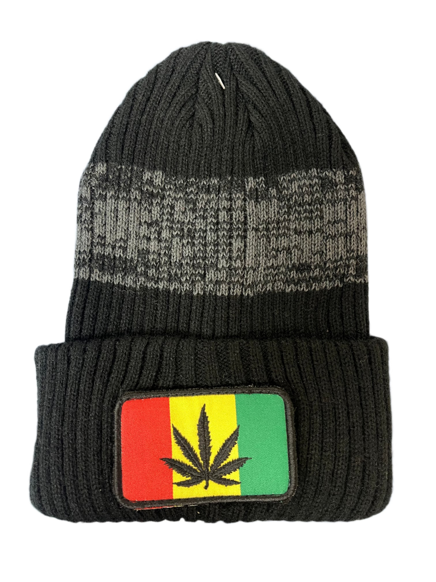 Cannabis Leaf Patch Knit Beanie