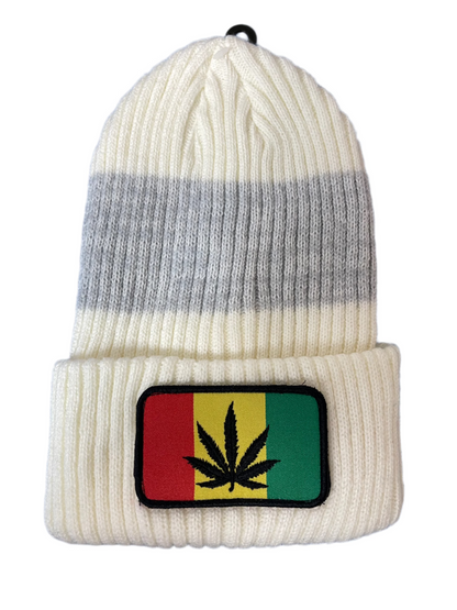 Cannabis Leaf Patch Knit Beanie