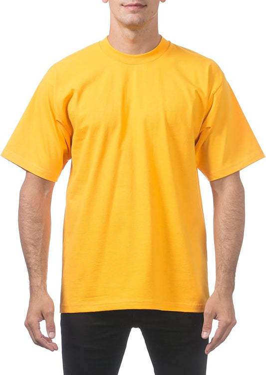 Pro Club Men's Heavyweight Cotton Short Sleeve Crew Neck T-Shirt - Mustard - Singles