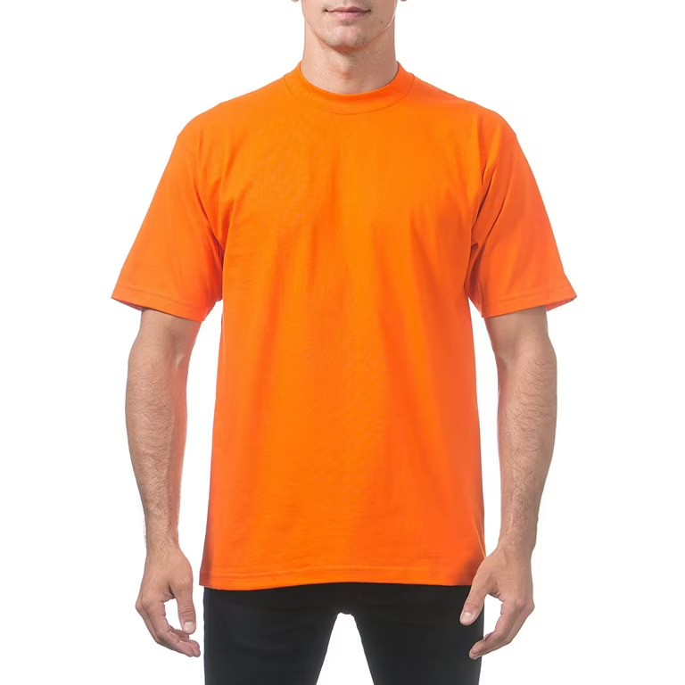 Pro Club Men's Heavyweight Cotton Short Sleeve Crew Neck T-Shirt - Orange Tangerine - Singles