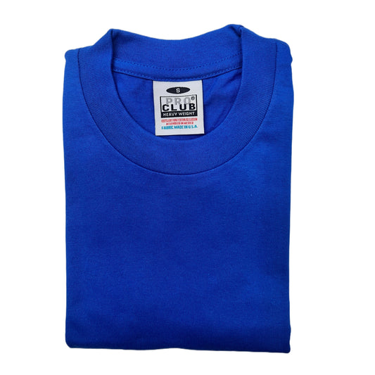 Pro Club Men's Heavyweight Cotton Short Sleeve Crew Neck T-Shirt - Royal Blue - Singles