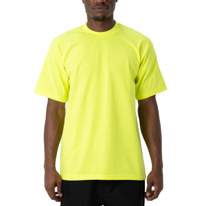 Pro Club Men's Heavyweight Cotton Short Sleeve Crew Neck T-Shirt - Safety Green - Singles