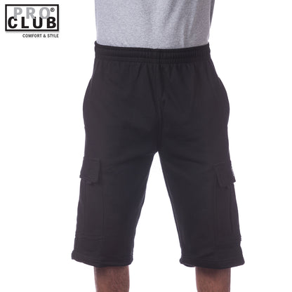 Pro Club Men's Fleece Cargo Shorts Pants Black