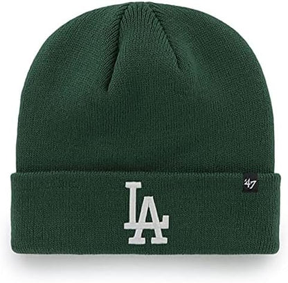 '47 Los Angeles Dodgers Mens Womens Raised Cuff Knit Stretch Fit Dark Green White Logo Beanie