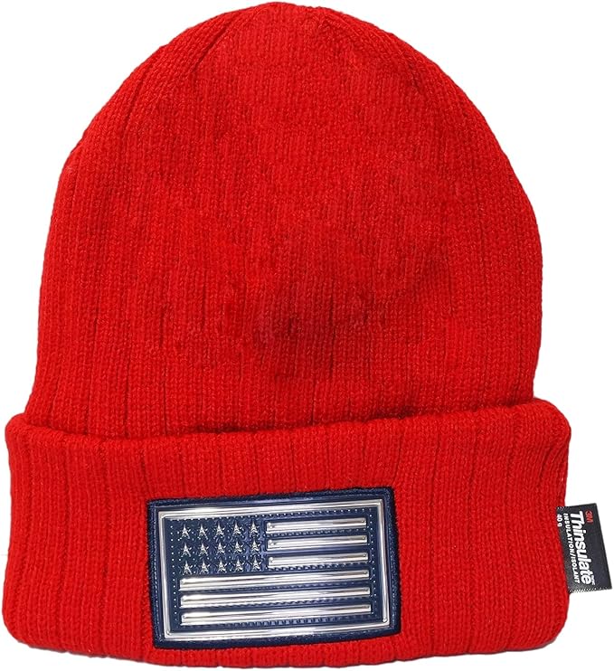 Fleece Lined USA Flag Knit Beanie