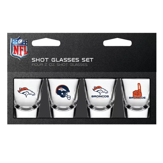NFL Denver Broncos Shot Glass Set 4 Pack Shot Glass Set