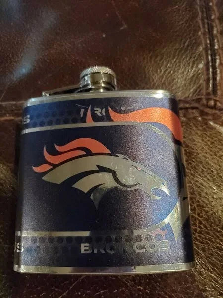 Denver Broncos 6oz Stainless Steel Flask with Metallic Graphics