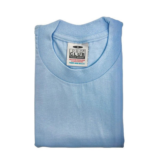 Pro Club Men's Heavyweight Cotton Short Sleeve Crew Neck T-Shirt - Sky Blue - Singles