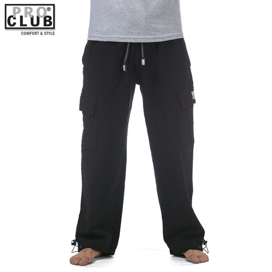 Pro Club - Pantalones de chándal cargo de forro polar pesado para hombre, color negro