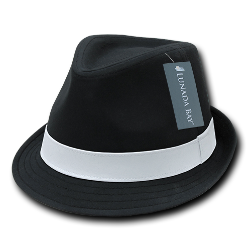 Men's Basic Poly Woven Fedora Hats Black/White