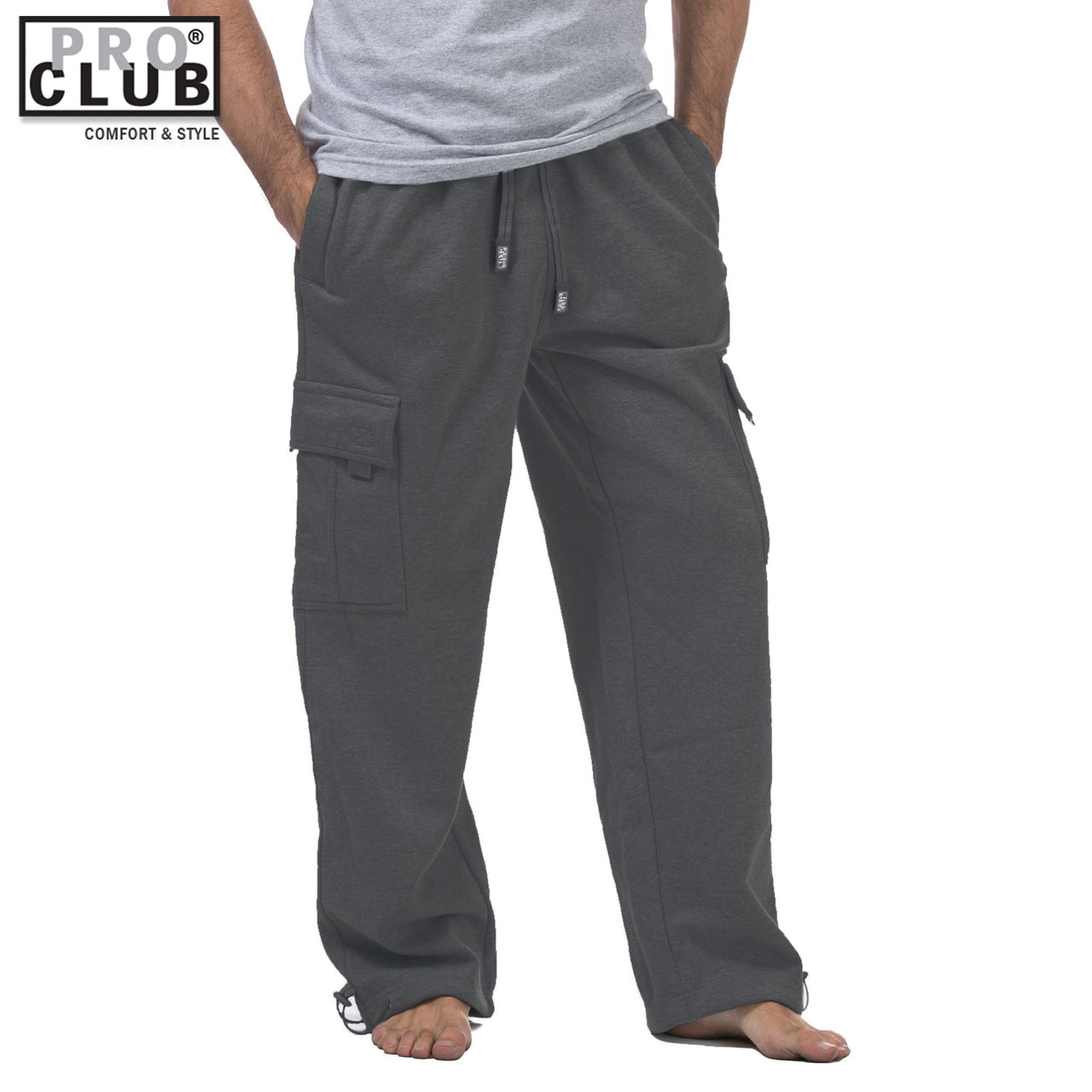 Pro Club - Pantalones de chándal cargo de forro polar pesado para hombre, color carbón (gris oscuro)