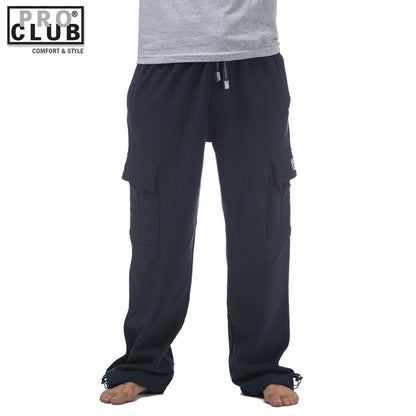 Pro Club - Pantalones de chándal cargo de forro polar pesado para hombre, color azul marino
