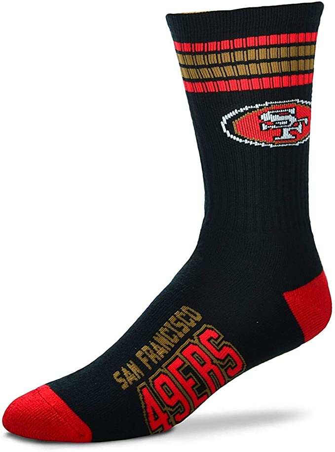 FBF 4 Stripe Deuce Crew Socks San Francisco 49ers Large(10-13)