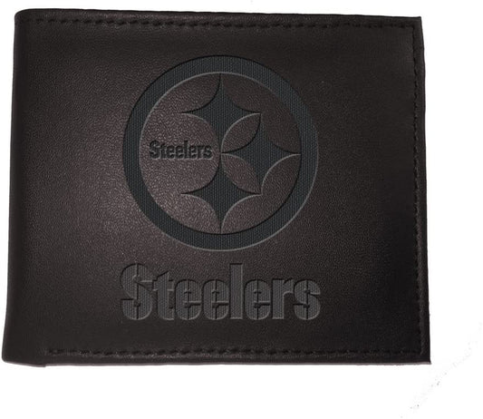 Cartera plegable de cuero negro de los Pittsburgh Steelers 