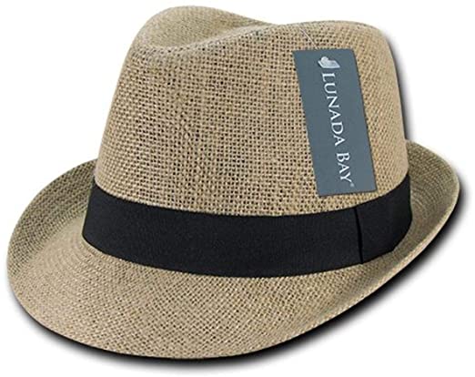 Men's Basic Jute Fedora Hat, Natural/Black