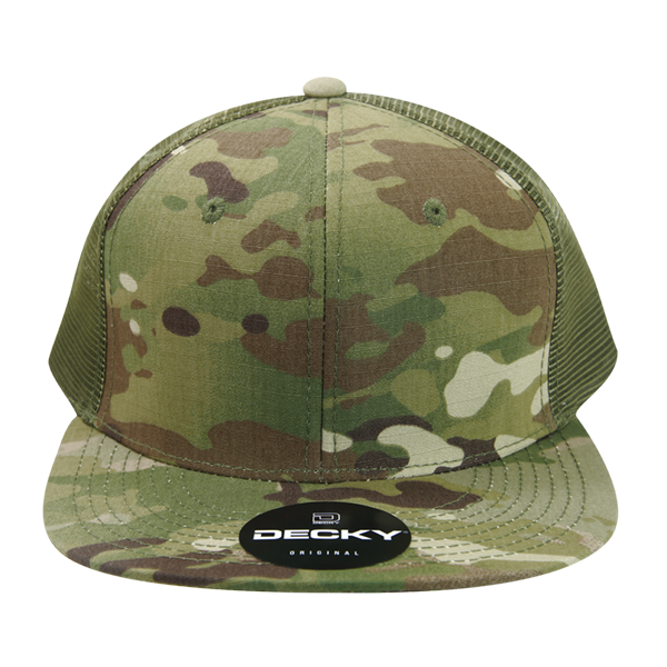 High Crown Multi Camo Trucker Snapback Cap, Camo/Olive Adjustable Hat